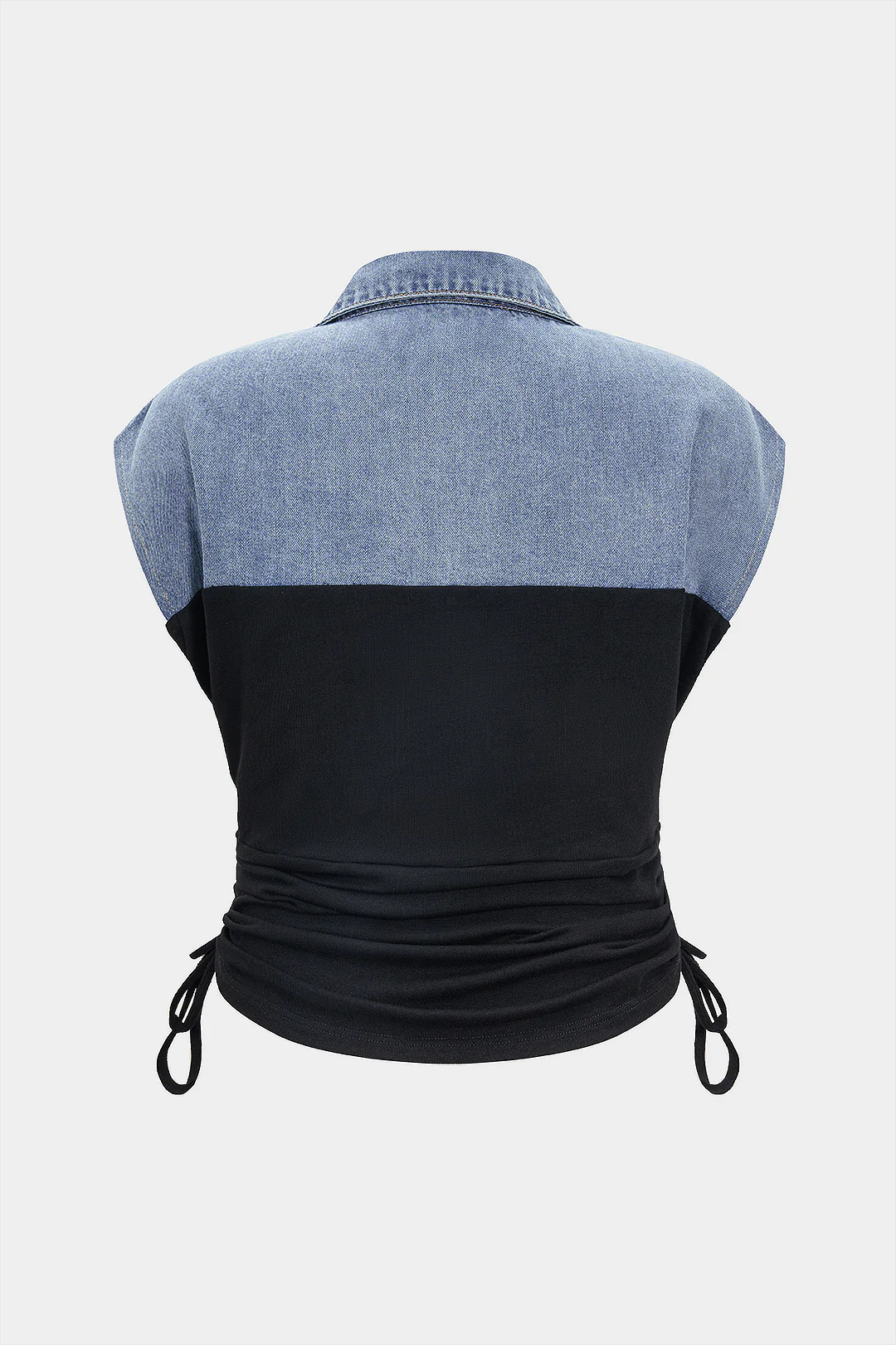 Plus Size Denim Drawstring Patchwork Crop Top - Image 2