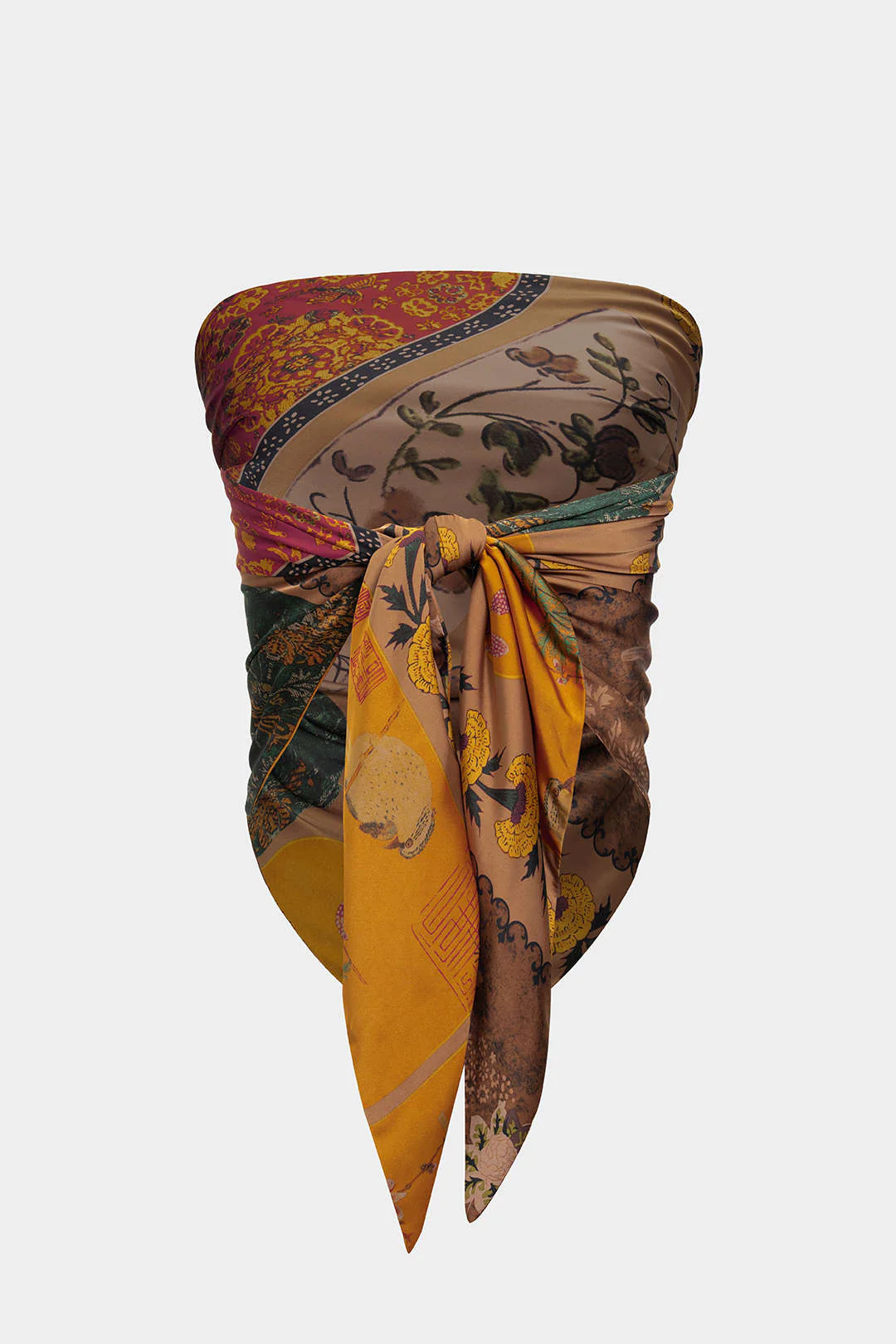 Retro Print Satin Tie-Up Tube Top - Image 2