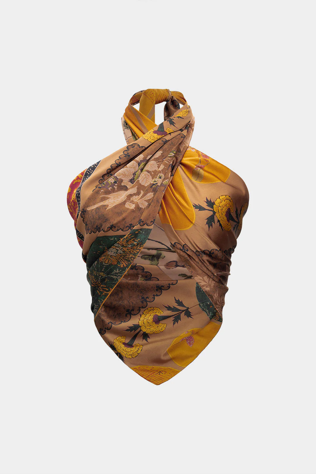 Retro Print Satin Tie-Up Tube Top - Image 3