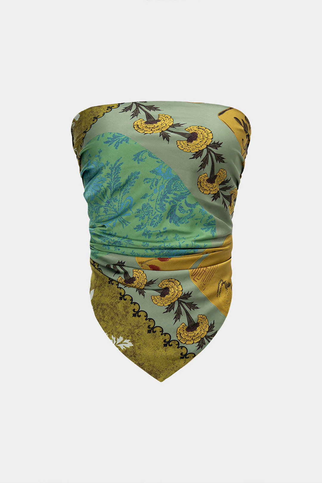 Retro Print Satin Tie-Up Tube Top - Image 6
