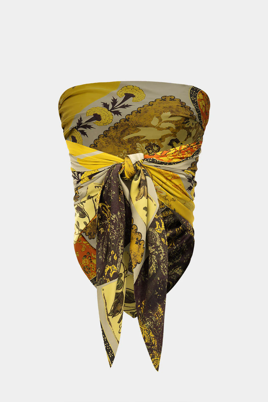 Retro Print Satin Tie-Up Tube Top - Image 9