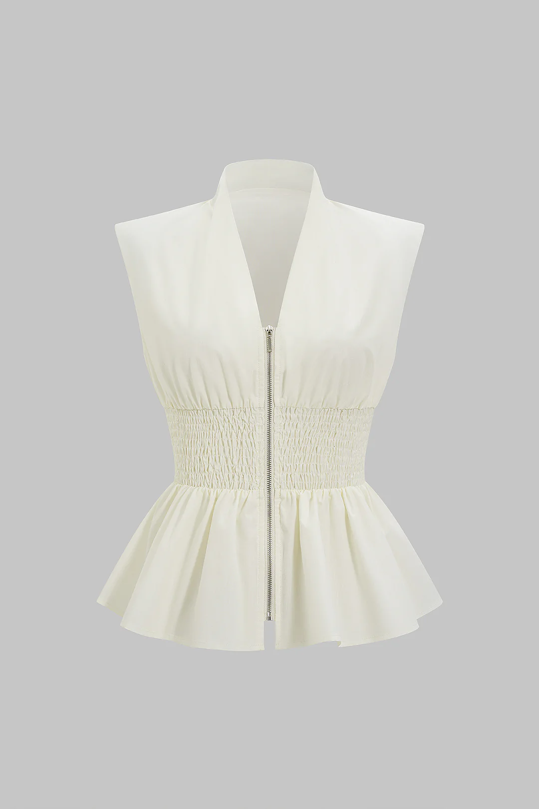 Deep V-Neck Zipper Ruched Tank Top