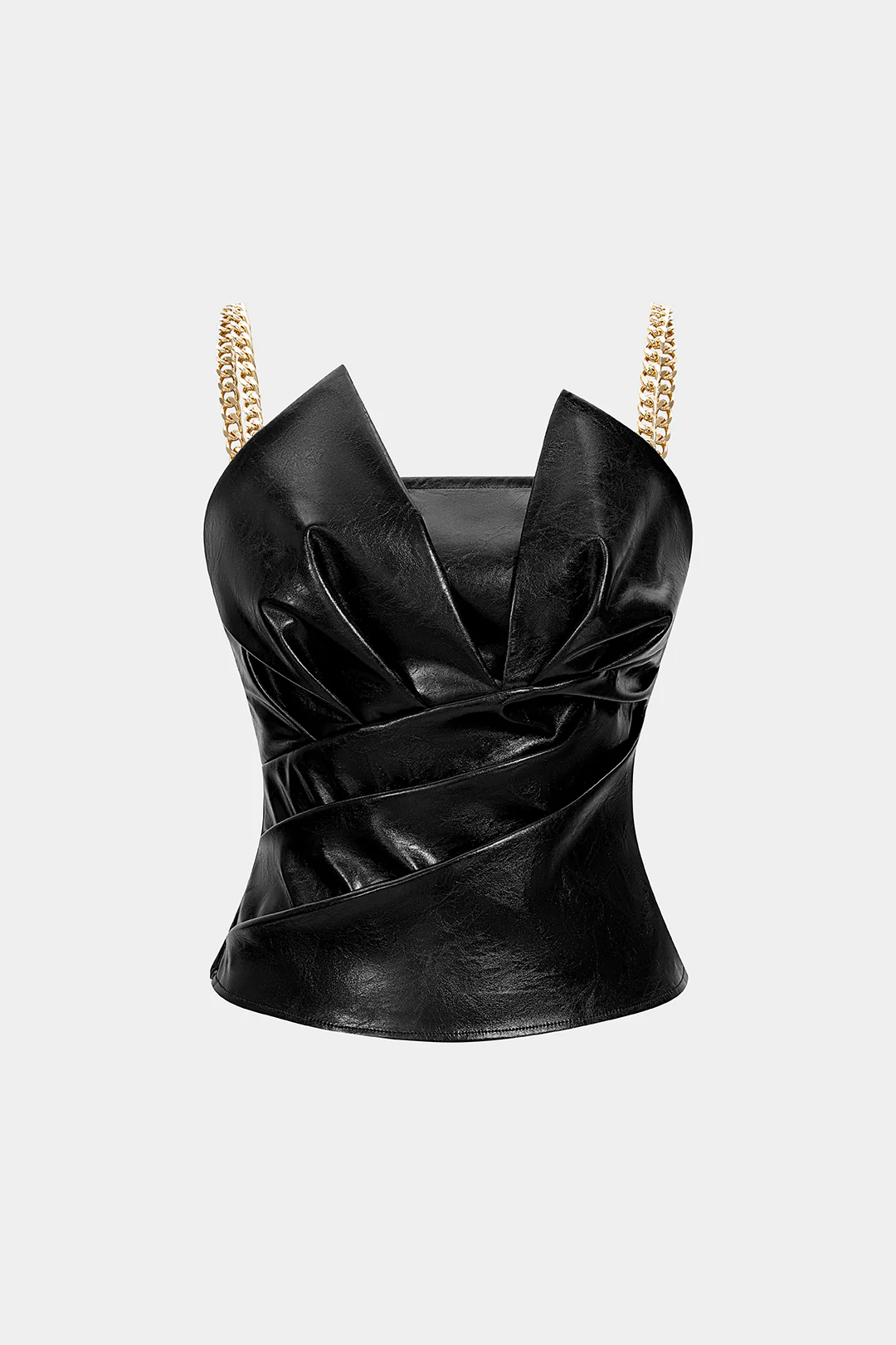 Faux Leather Metallic Chain Ruched Cami Top - Image 11
