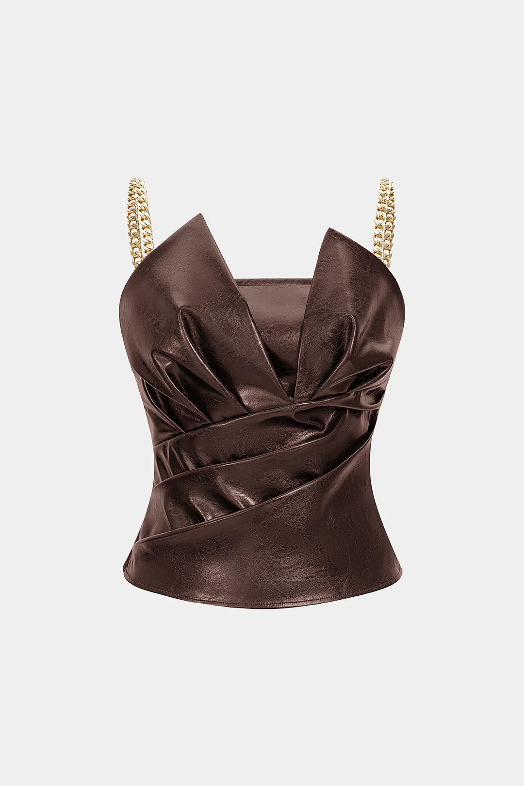 Faux Leather Metallic Chain Ruched Cami Top - Image 12