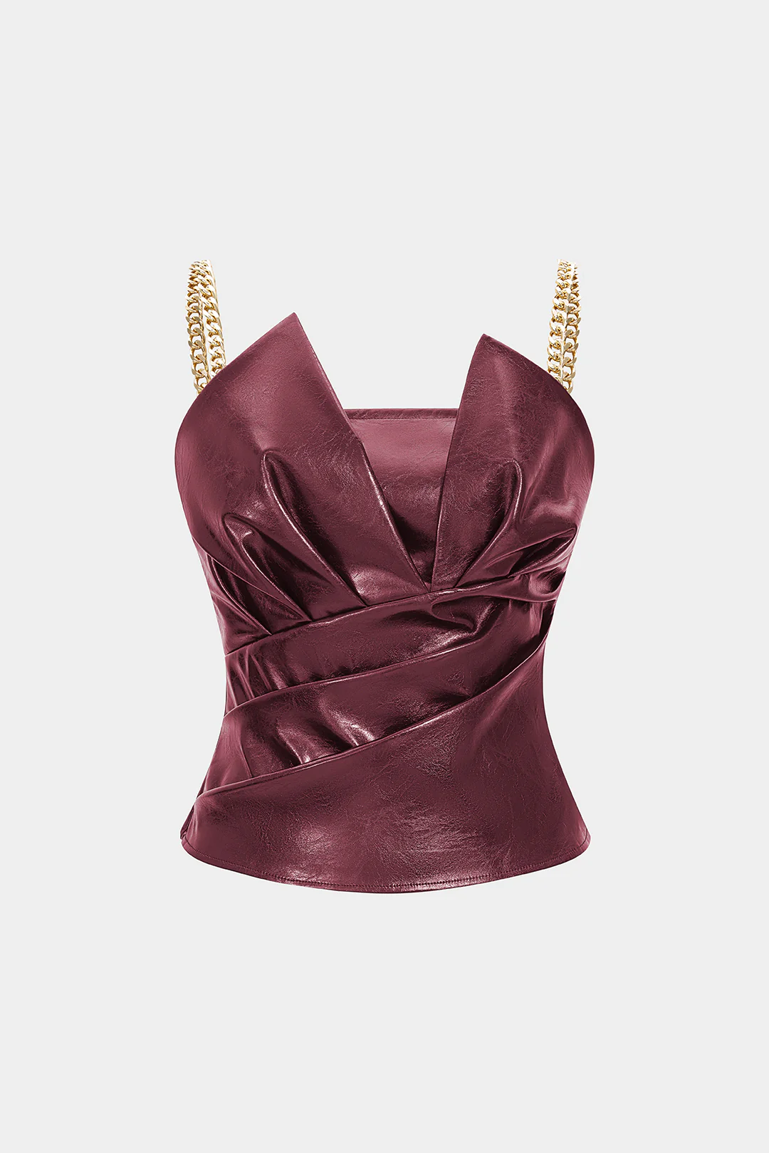 Faux Leather Metallic Chain Ruched Cami Top - Image 13