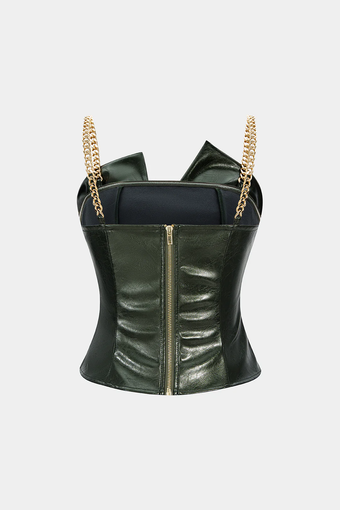 Faux Leather Metallic Chain Ruched Cami Top - Image 2