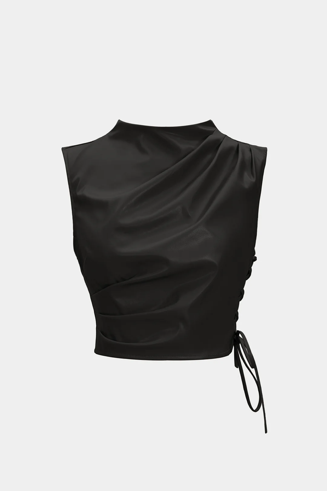 Faux Leather Ruched Pleated Tank Top - Image 10