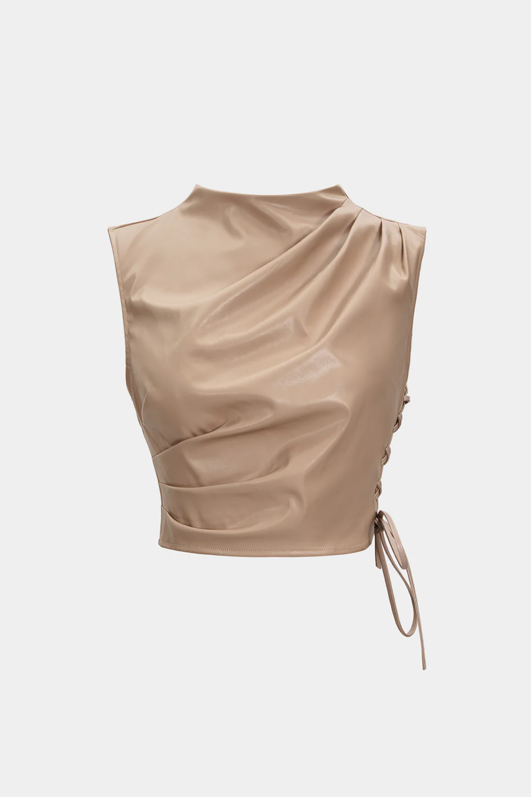 Faux Leather Ruched Pleated Tank Top - Image 2