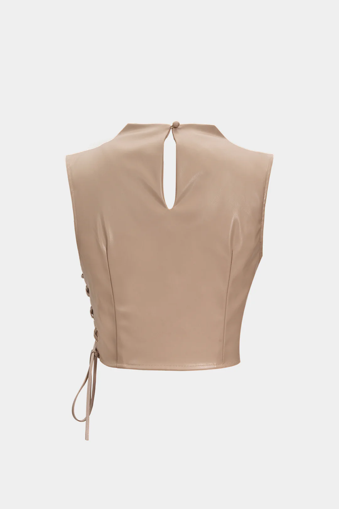 Faux Leather Ruched Pleated Tank Top - Image 3