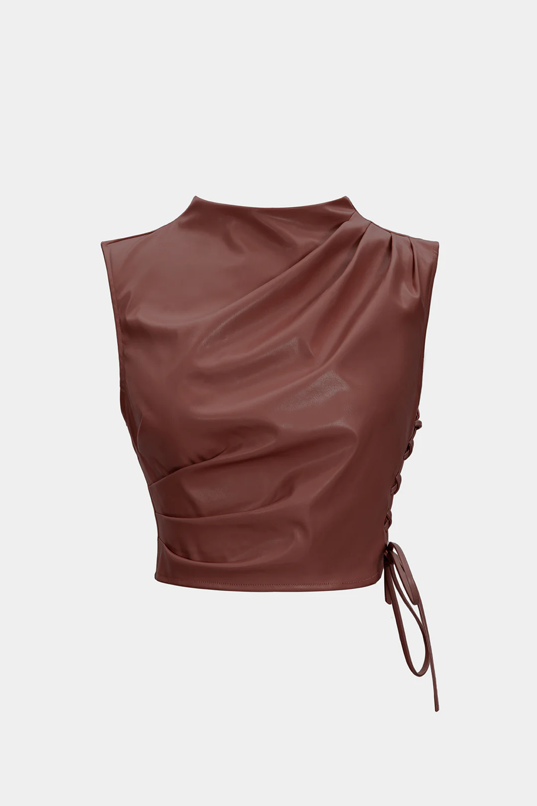 Faux Leather Ruched Pleated Tank Top - Image 8