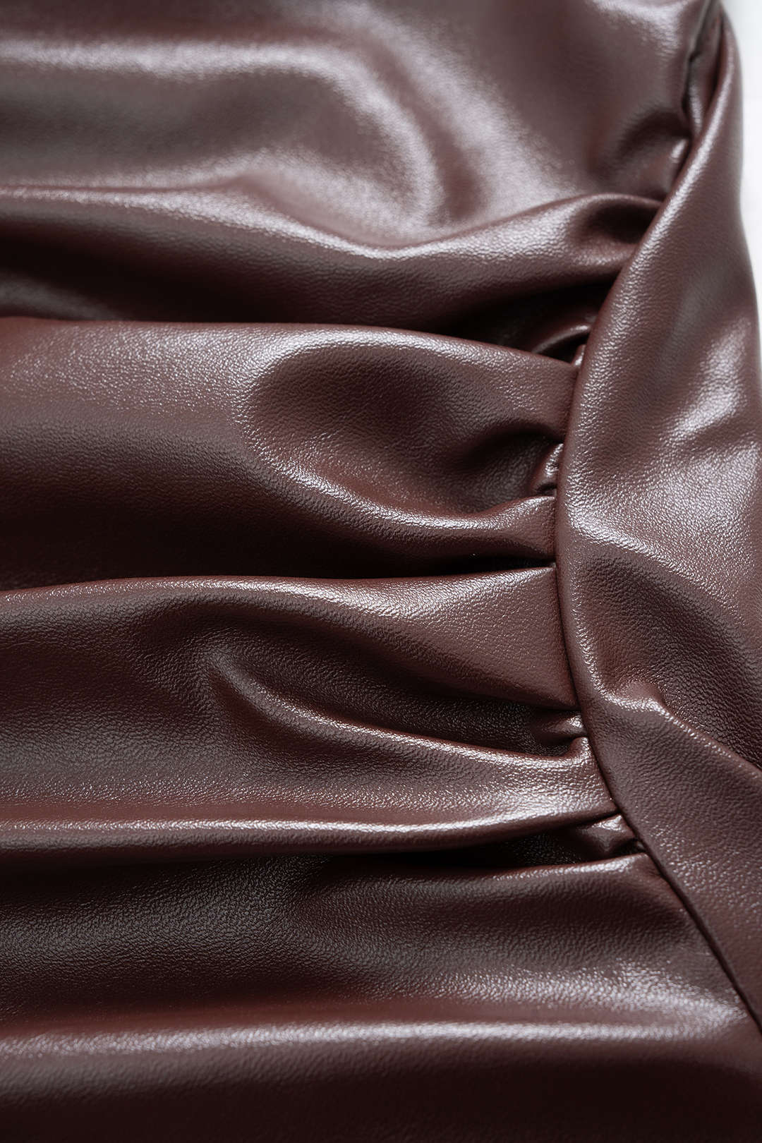 Faux Leather Zipper Ruched Short-Sleeve Shirt - Image 3