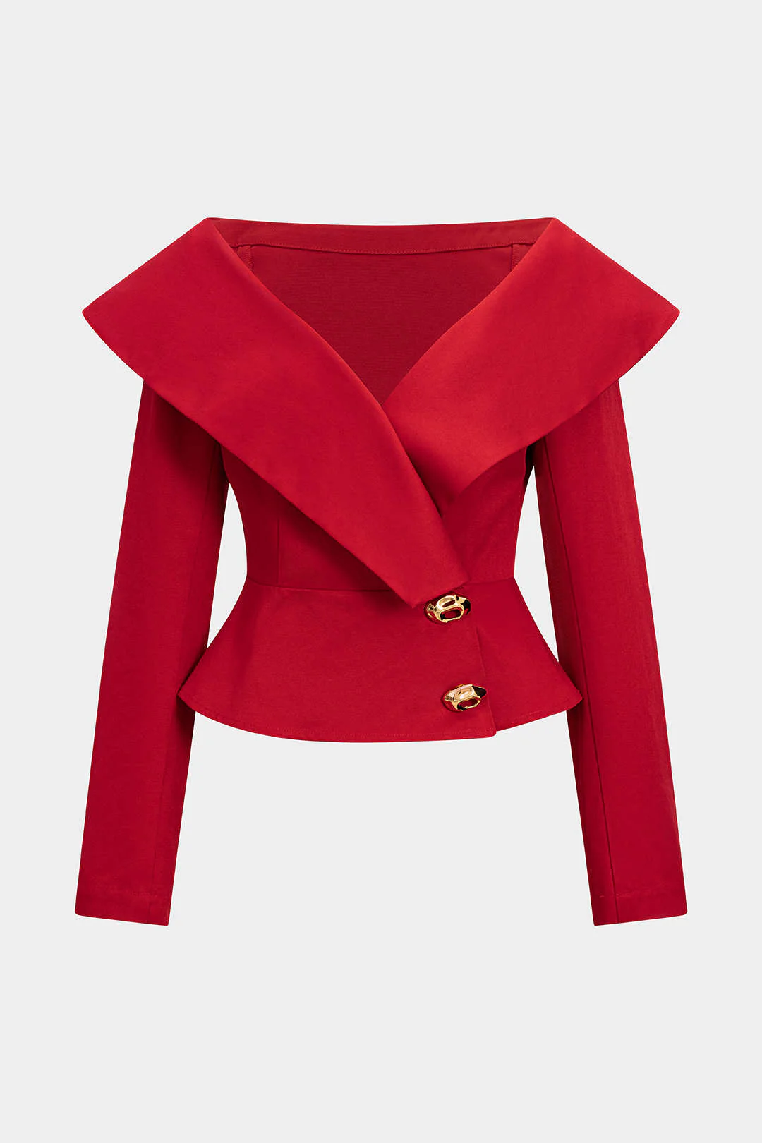 Asymmetrical Metallic Button Crossed Long-Sleeve Shirt