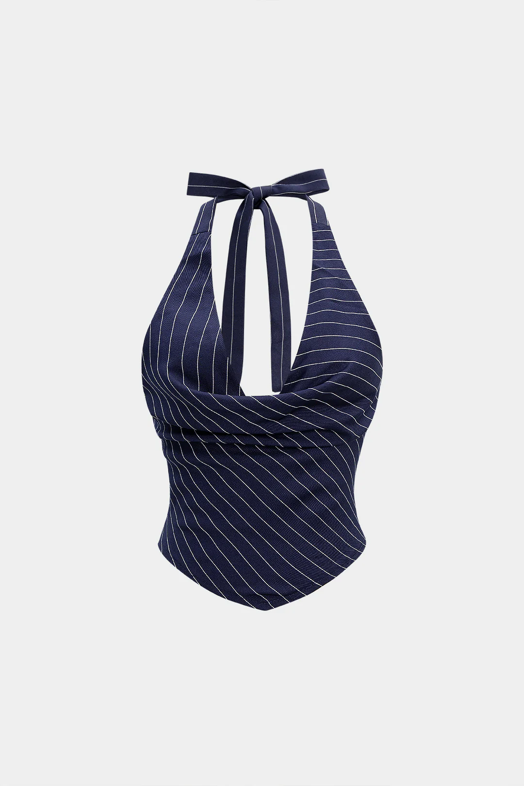 Stripes Print Draped Cowl Neck Halter Tie Up Backless Cami Top - Image 2