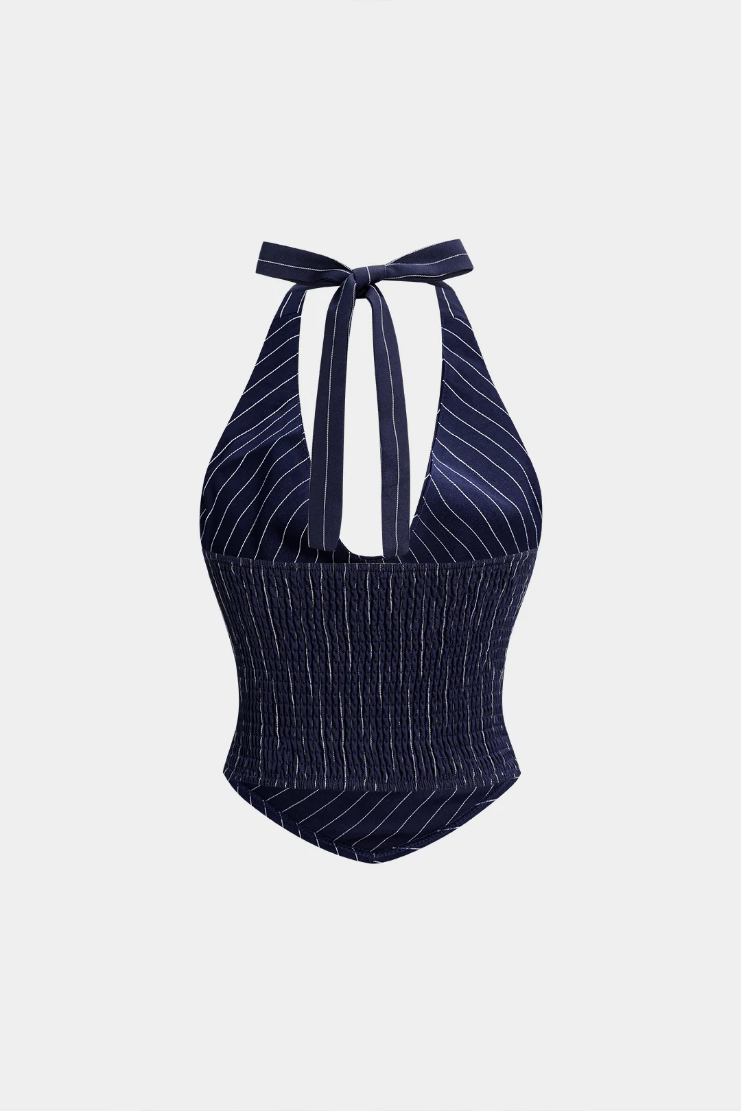 Stripes Print Draped Cowl Neck Halter Tie Up Backless Cami Top - Image 3