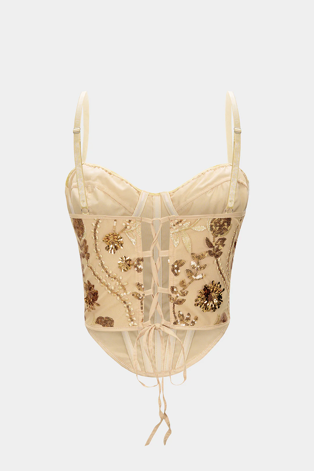 Mesh Patchwork Sequin Embroidery Tie-Up Cami Top - Image 2