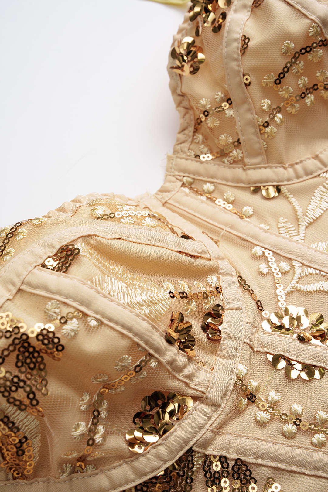 Mesh Patchwork Sequin Embroidery Tie-Up Cami Top - Image 3