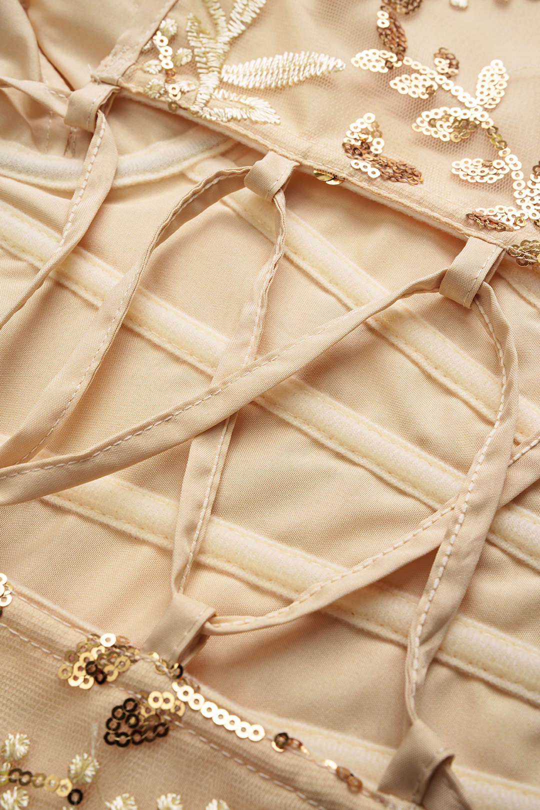 Mesh Patchwork Sequin Embroidery Tie-Up Cami Top - Image 5