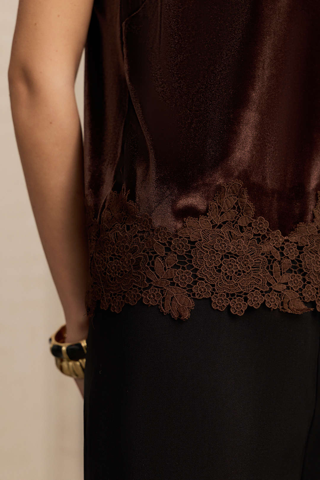 Lace Velvet Patchwork Stitching Cami Top - Image 4