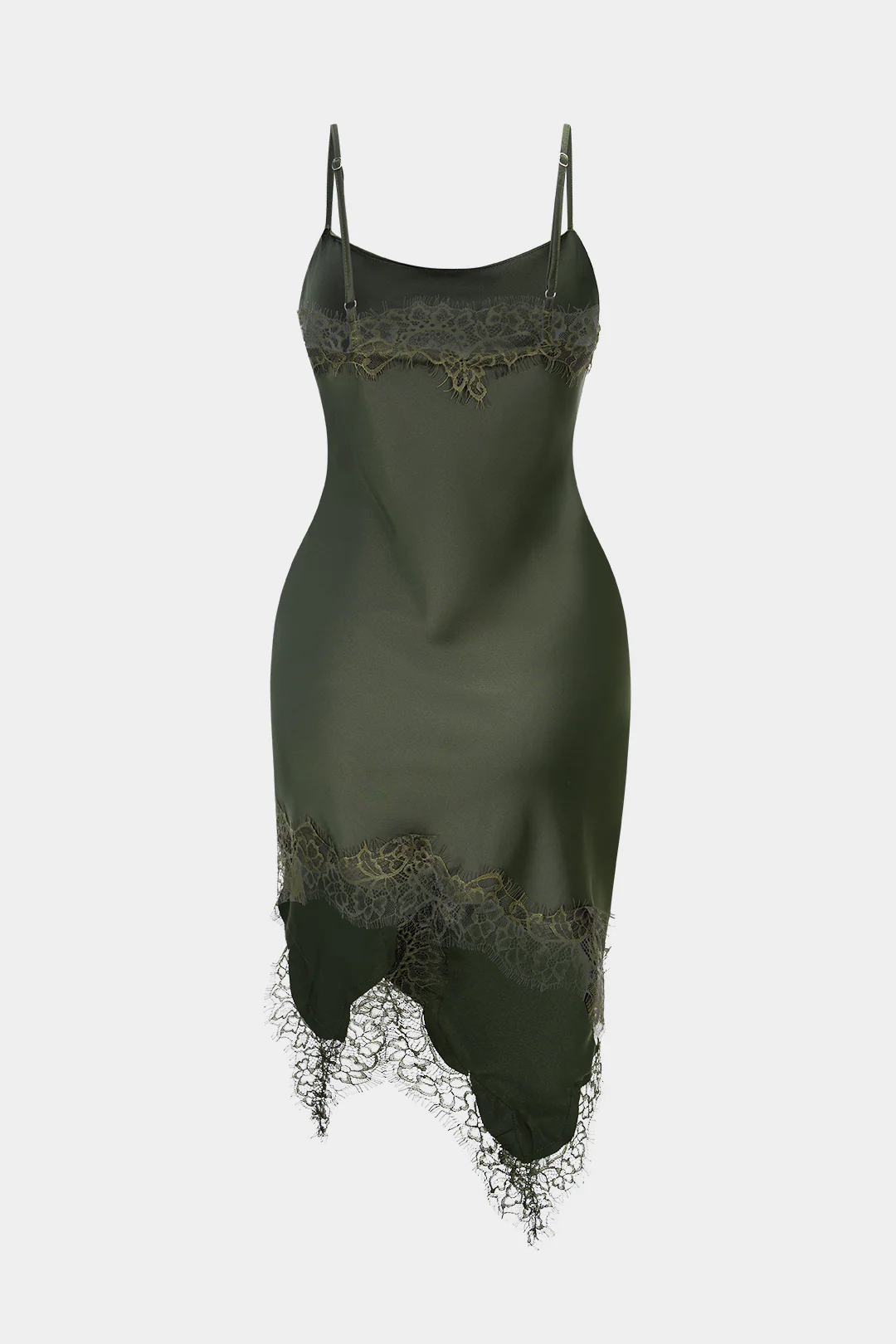 Satin Asymmetrical Lace Trim Ruched Mini Dress - Image 8