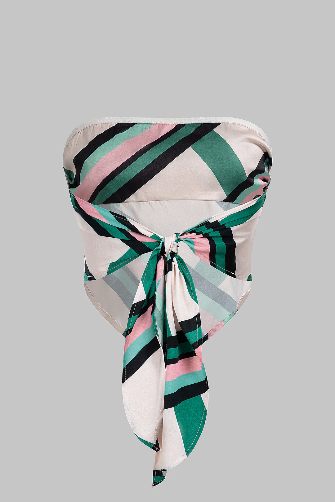 Stripes Print Satin Tie Back Tube Top - Image 2