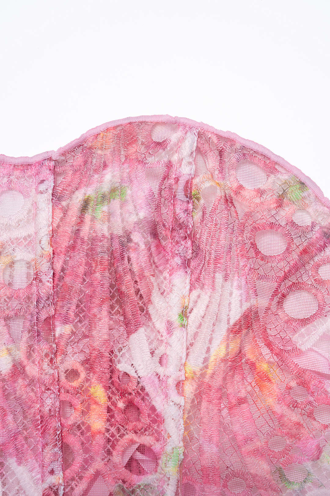 Floral Print Jacquard Patchwork Textured Tie Back Tube Top - Image 3