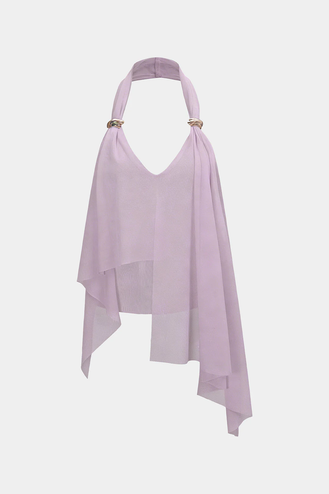 Mesh Halter V-Neck Asymmetrical Backless Ruched Cami Top - Image 11