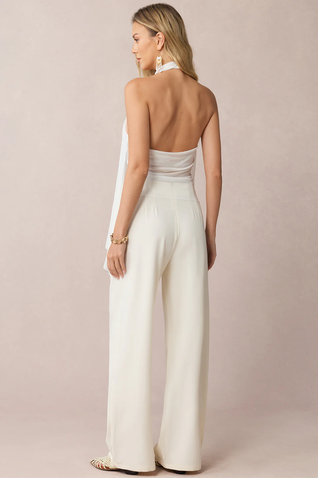 Mesh Halter V-Neck Asymmetrical Backless Ruched Cami Top - Image 2