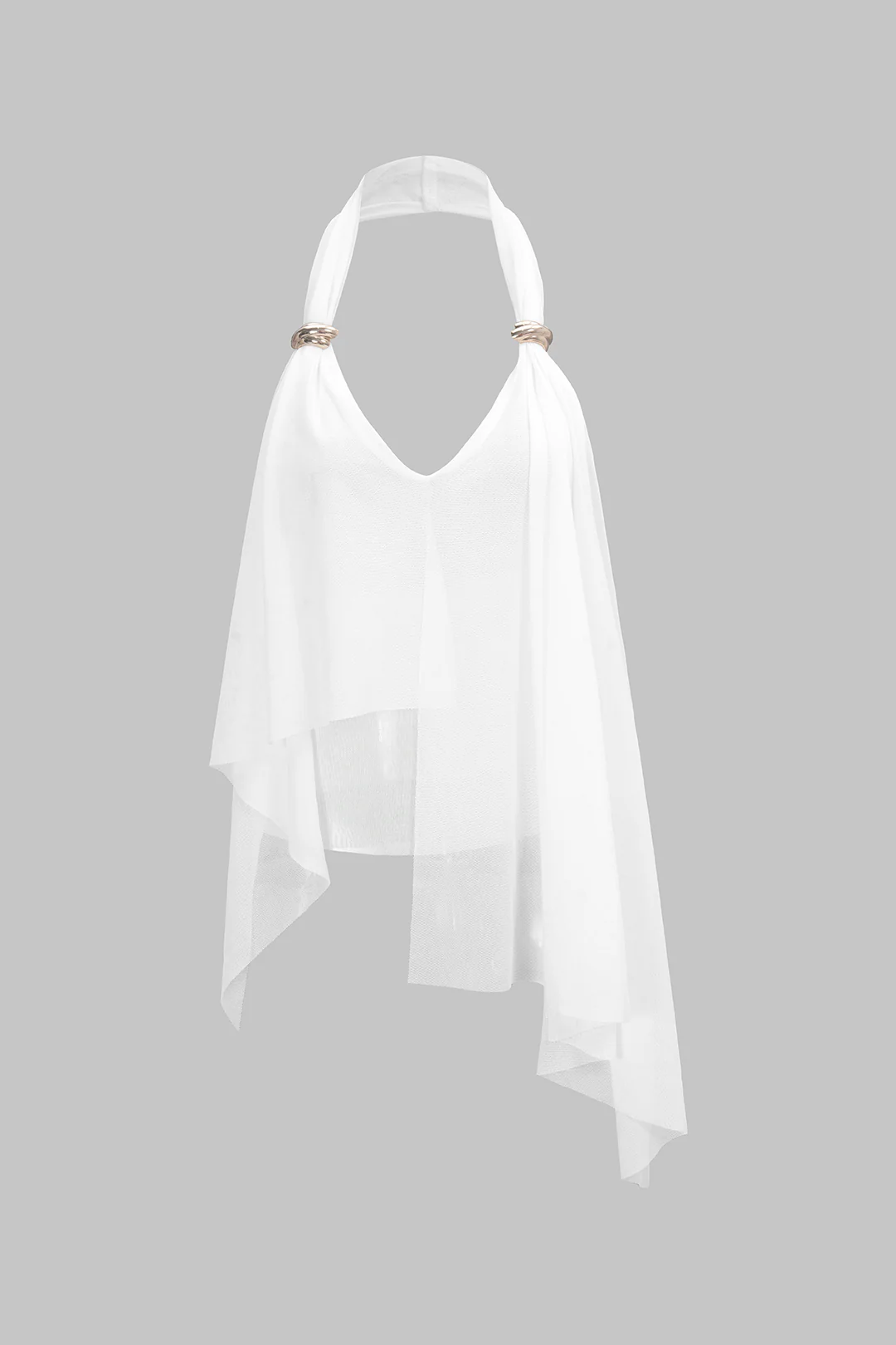 Mesh Halter V-Neck Asymmetrical Backless Ruched Cami Top - Image 5
