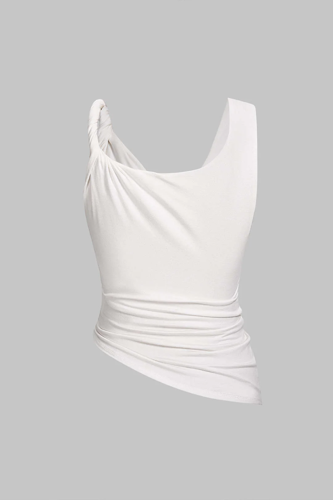 V-Neck Twist Knot Ruched Asymmetrical Tank Top - Image 2