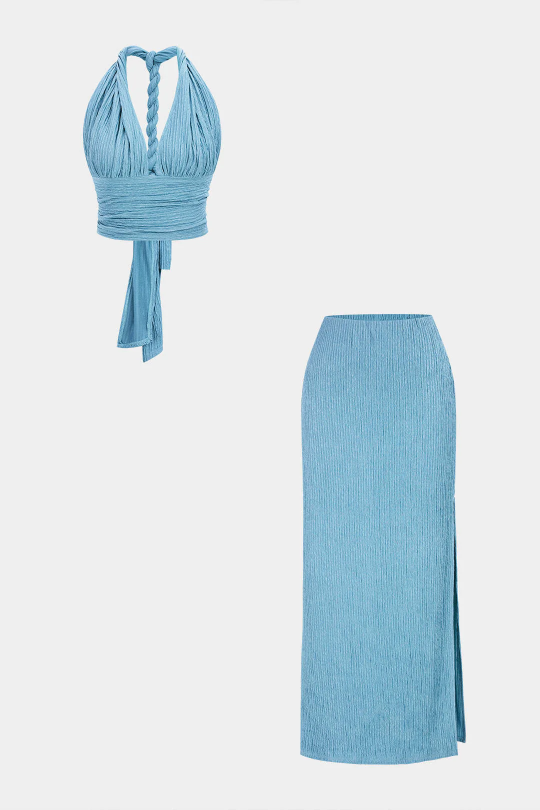 Twist Knot V-Neck Backless Sleeveless Top And Split Skirt Set - Image 6