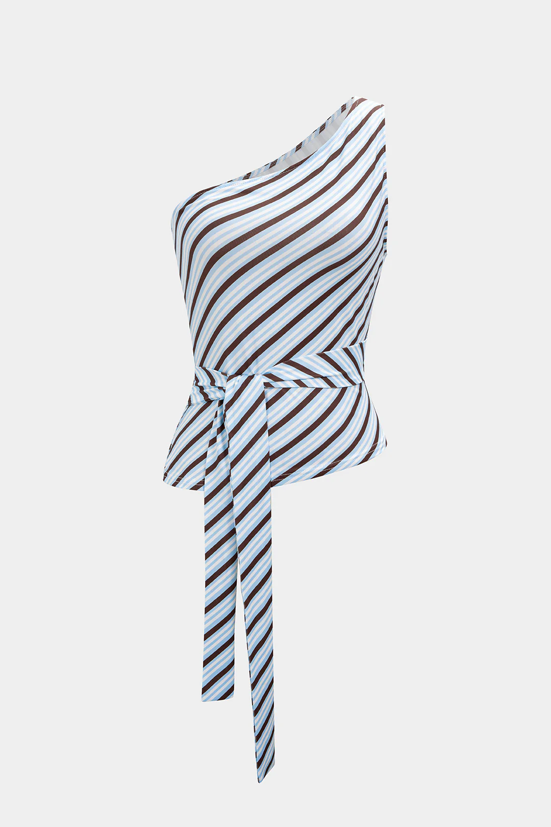 Stripes Print One Shoulder Tie-Up Tank Top - Image 2
