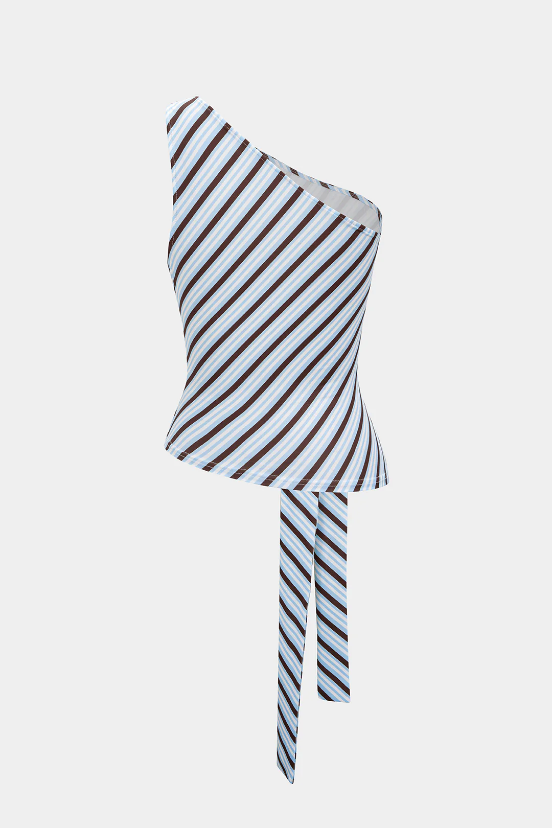 Stripes Print One Shoulder Tie-Up Tank Top - Image 3