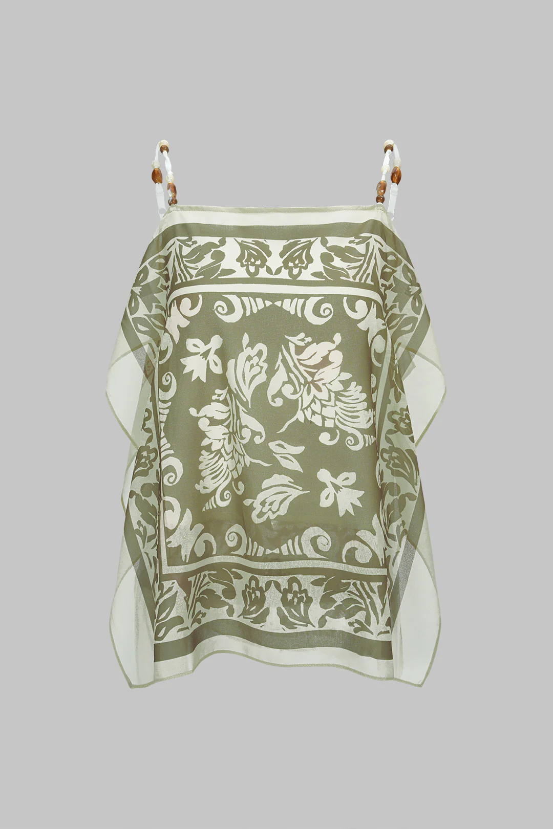 Artistic Print Satin Patchwork Chiffon Beaded Cami Top - Image 6