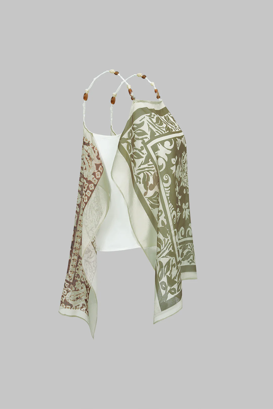 Artistic Print Satin Patchwork Chiffon Beaded Cami Top - Image 7