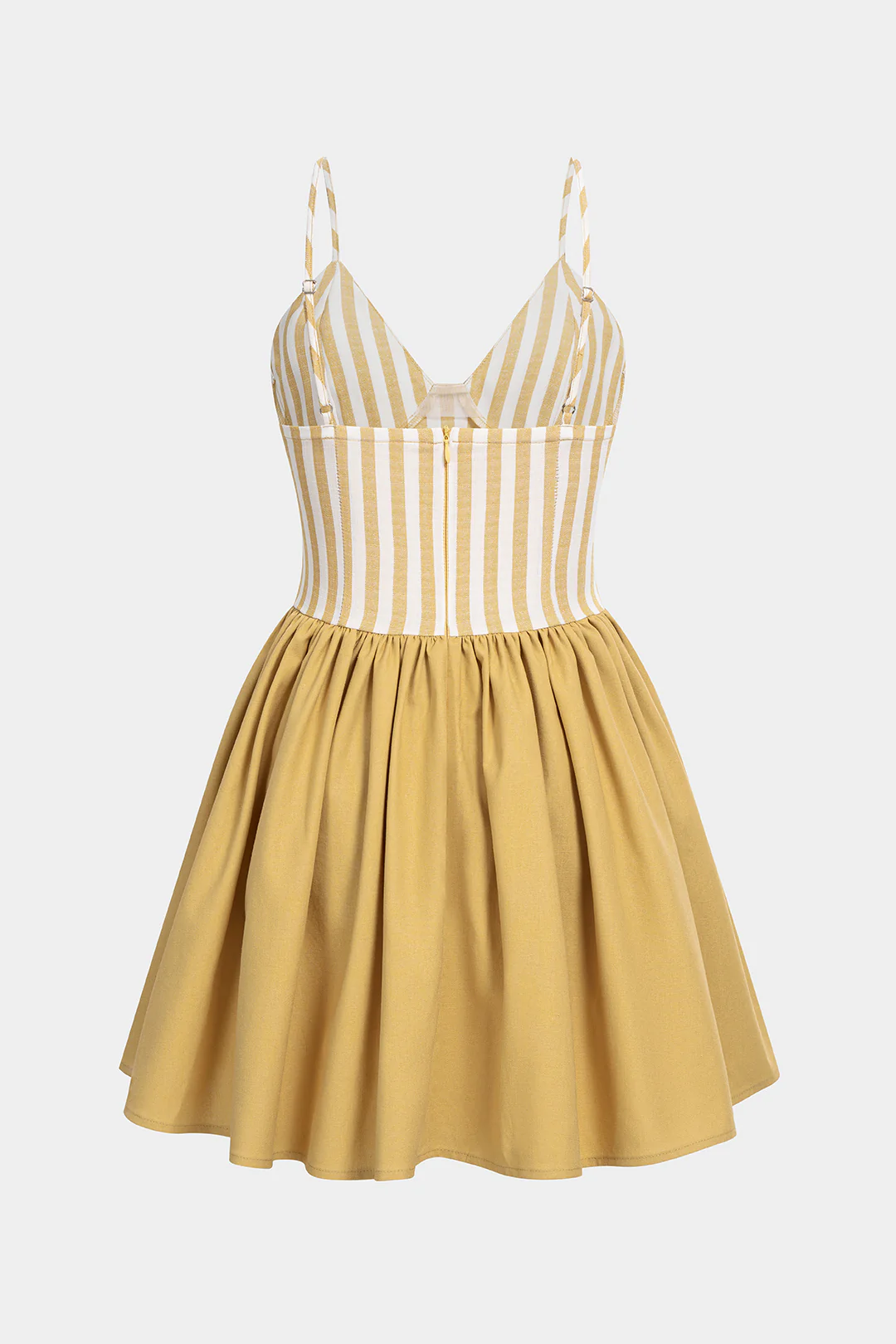 Stripes Contrast Print Linen Patchwork Ruched Sleeveless Mini Dress - Image 2