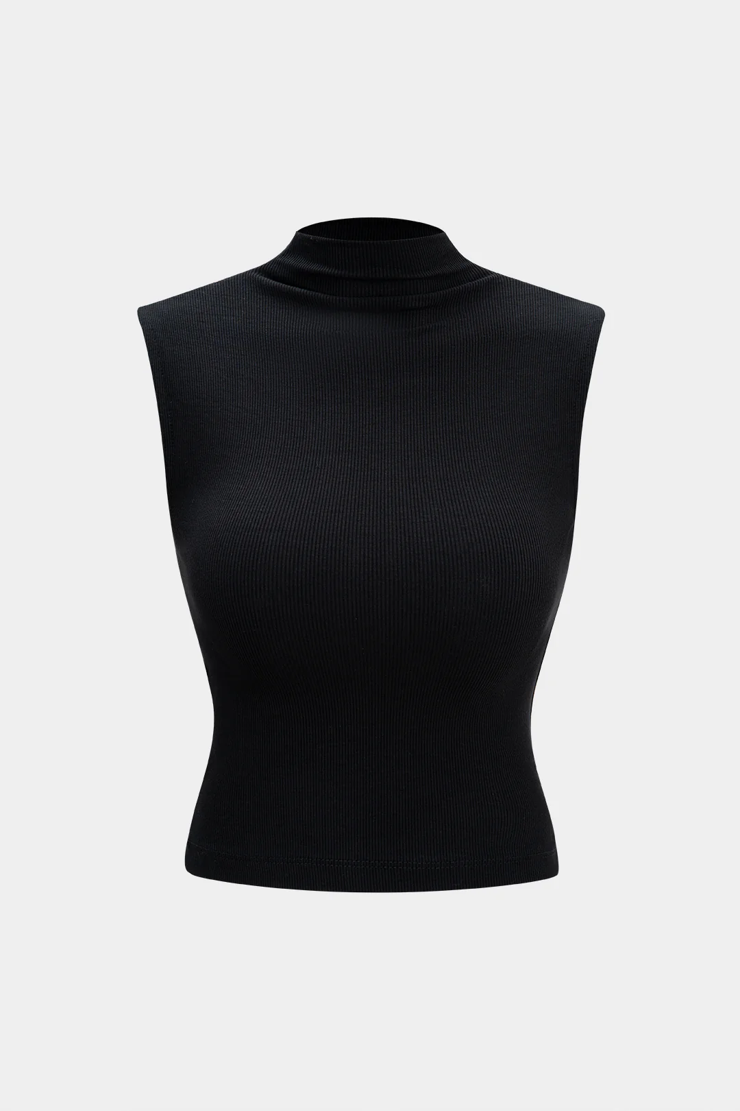 Mock Neck Ribbed Crop Tank Top - Image 2