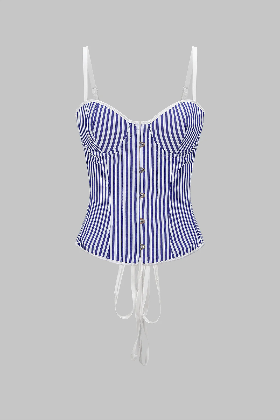 Stripes Print Button Hook And Eye Tie-Back Slip Cami Top