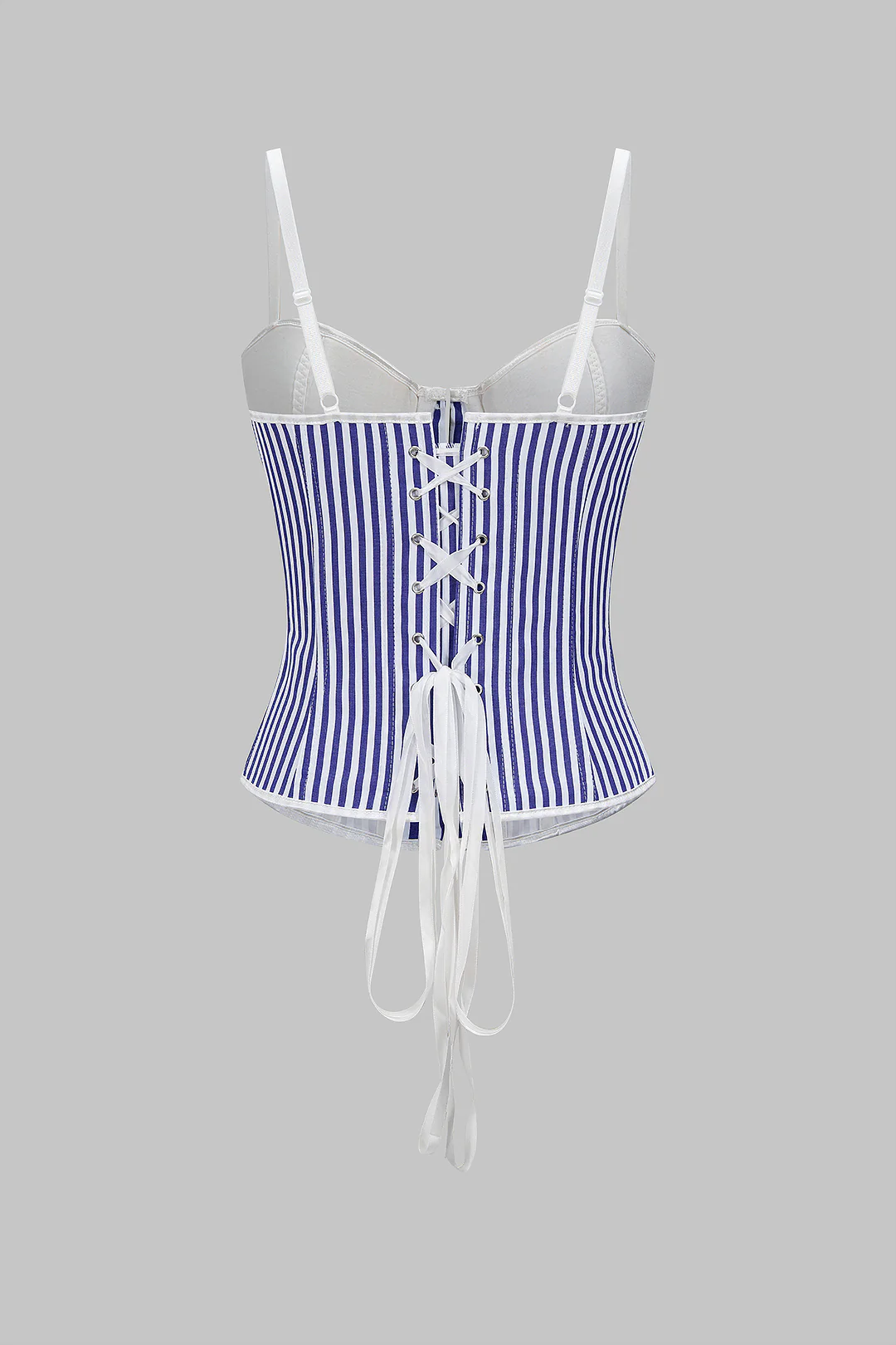 Stripes Print Button Hook And Eye Tie-Back Slip Cami Top - Image 2