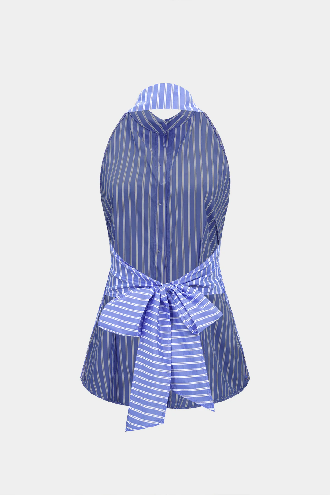 Stripes Print Lapel Halter Neck Tie Back Backless Tank Top - Image 2