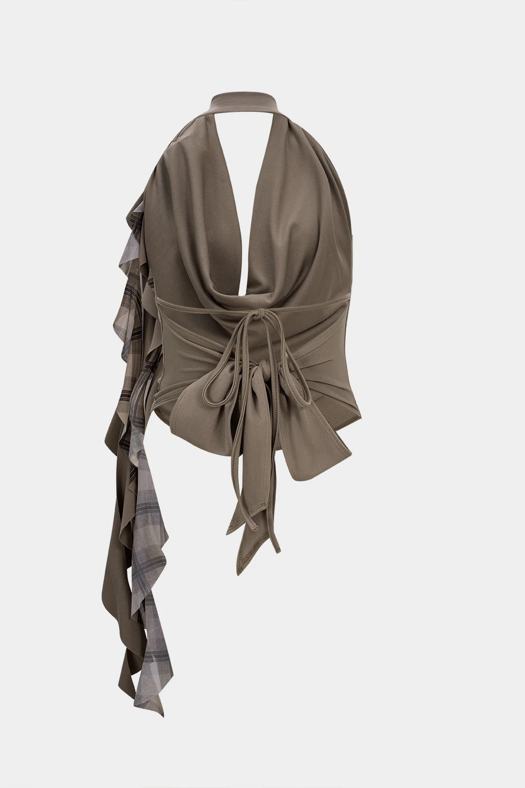 Mesh Patchwork Halter Draped Cowl Neck Strappy 3D Flower Cami Top - Image 2