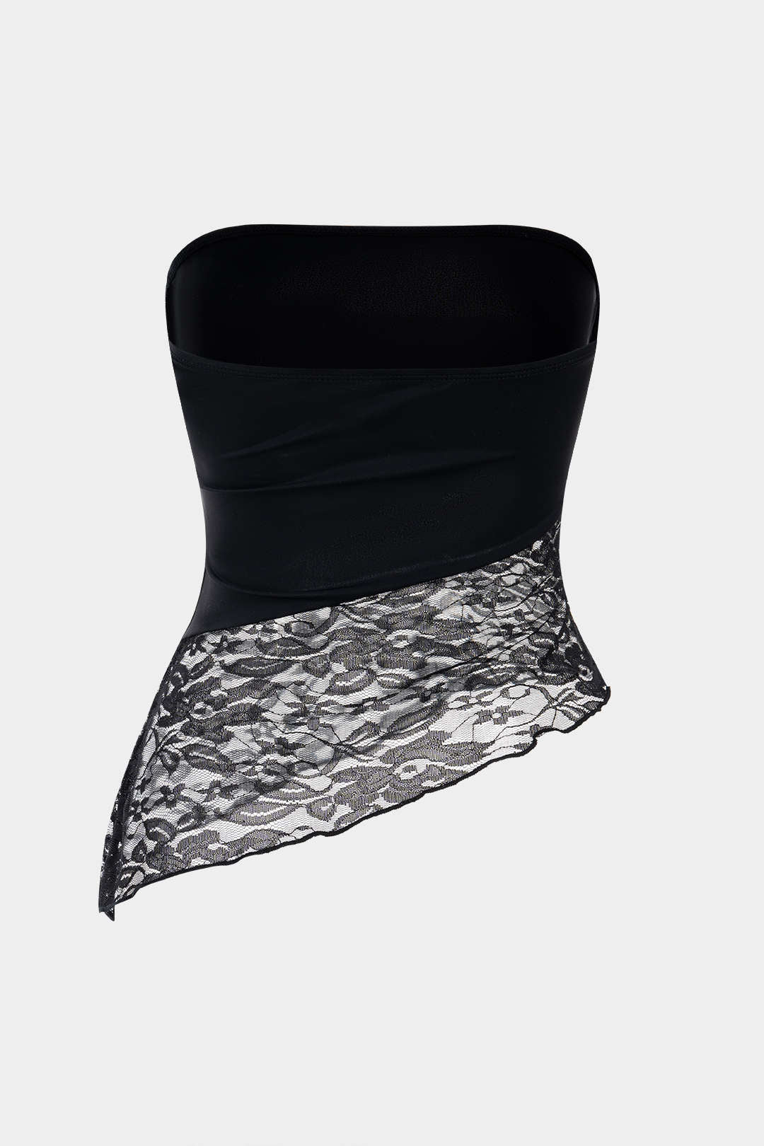 Satin Patchwork Lace Asymmetrical Tube Top - Image 2