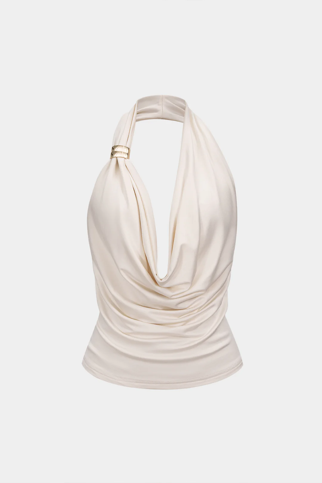 Halter Draped Cowl Neck Metallic Backless Tank Top - Image 2