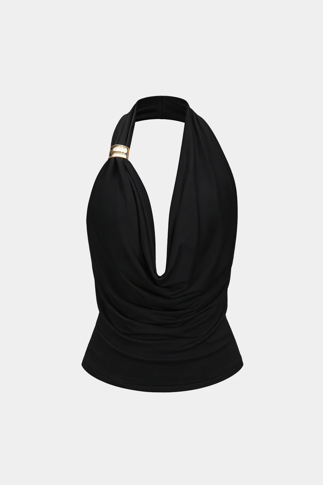 Halter Draped Cowl Neck Metallic Backless Tank Top - Image 7
