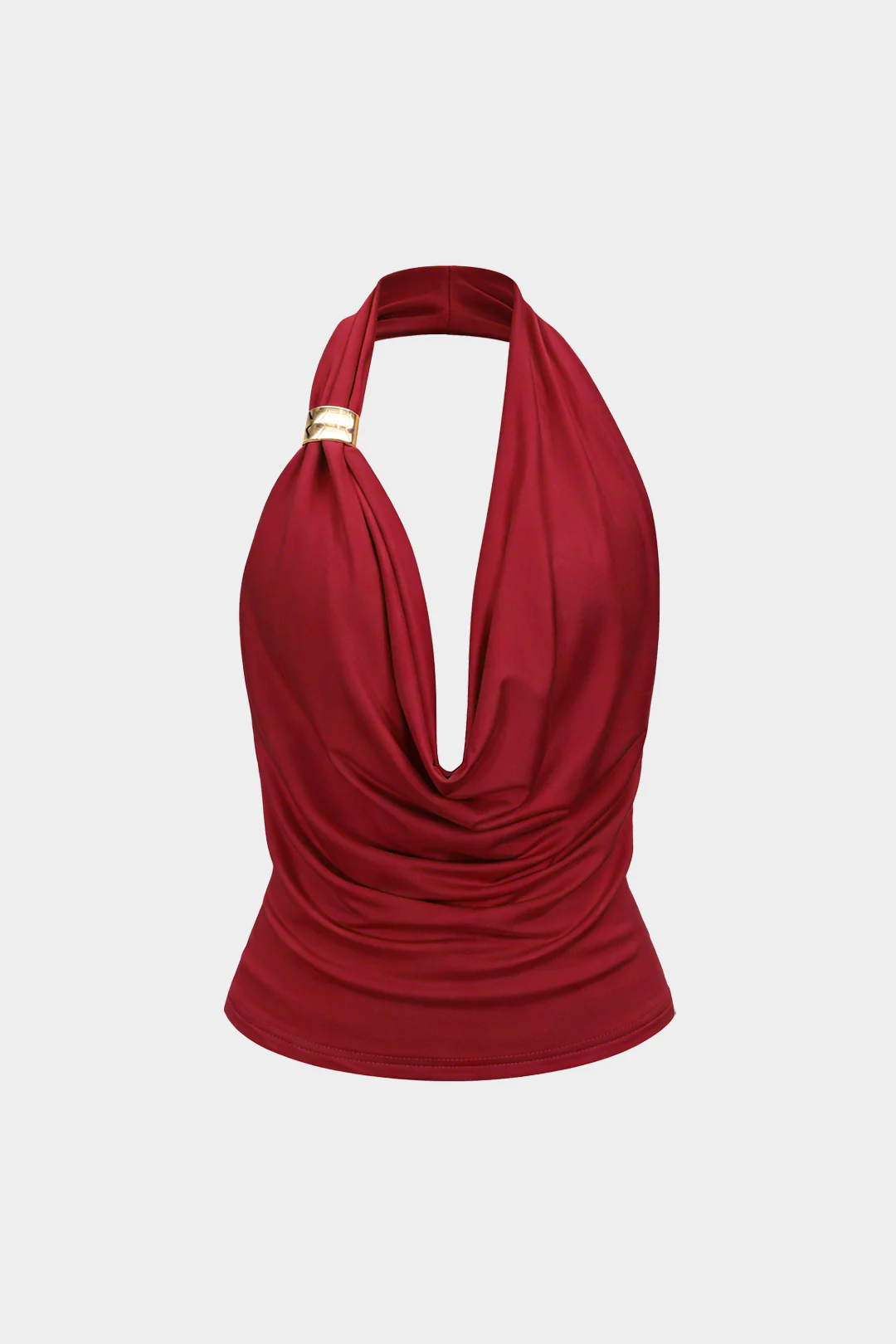 Halter Draped Cowl Neck Metallic Backless Tank Top - Image 9