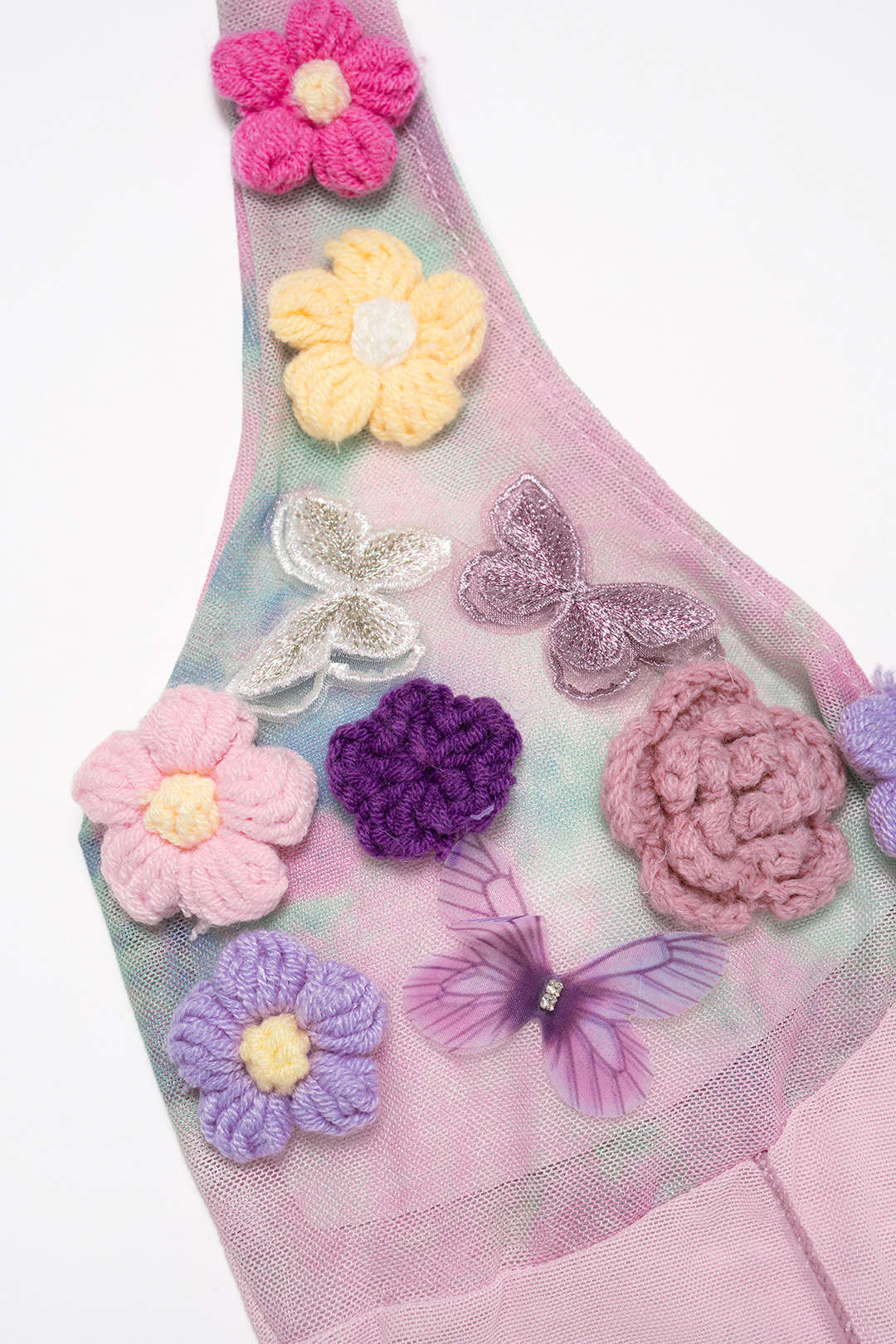 Tie Dye Print Mesh 3D Floral Halter Neck Tie-Up Cami Top - Image 3