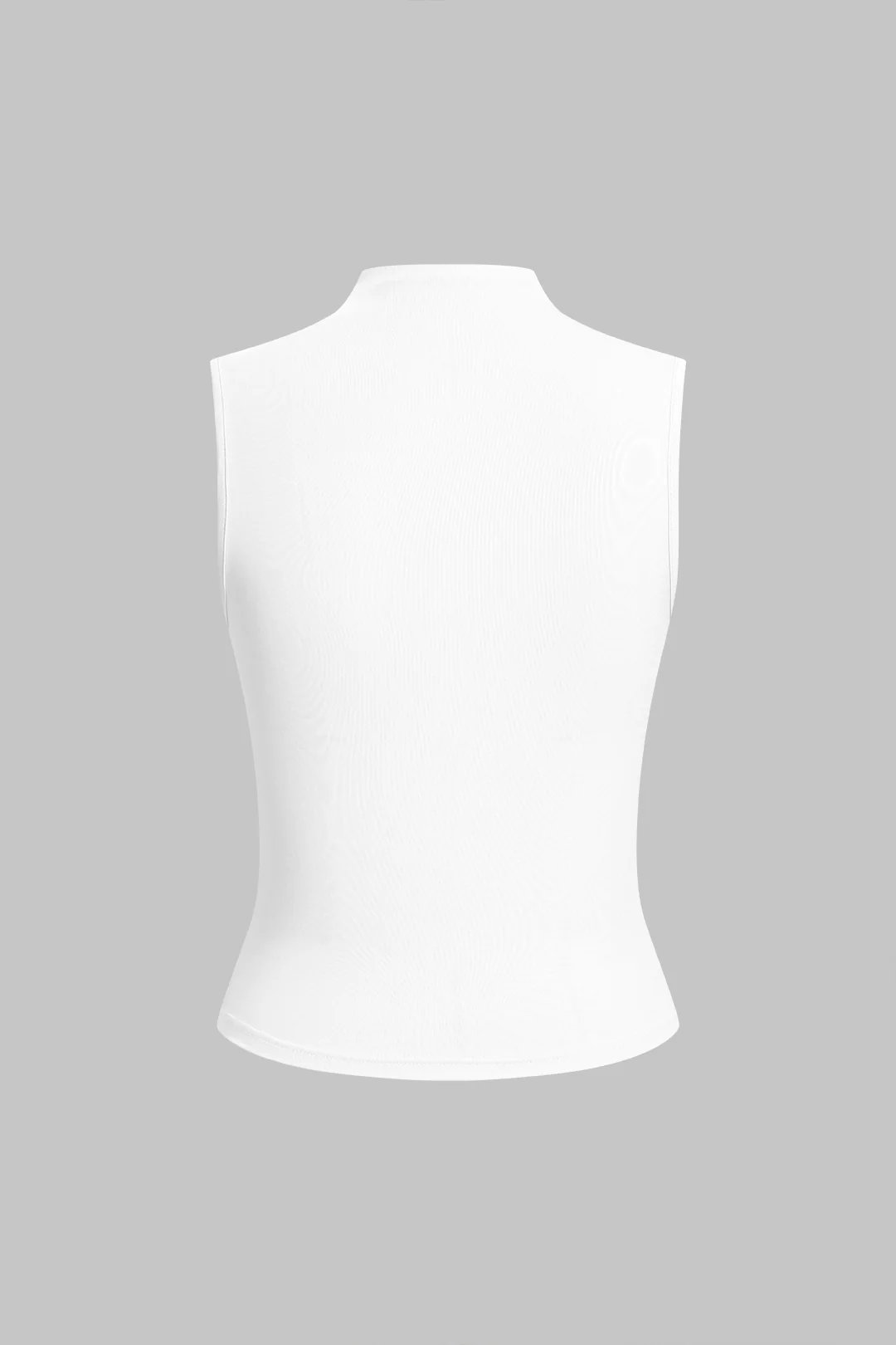 Solid Mock Neck Asymmetrical Ruched Tank Top - Image 2