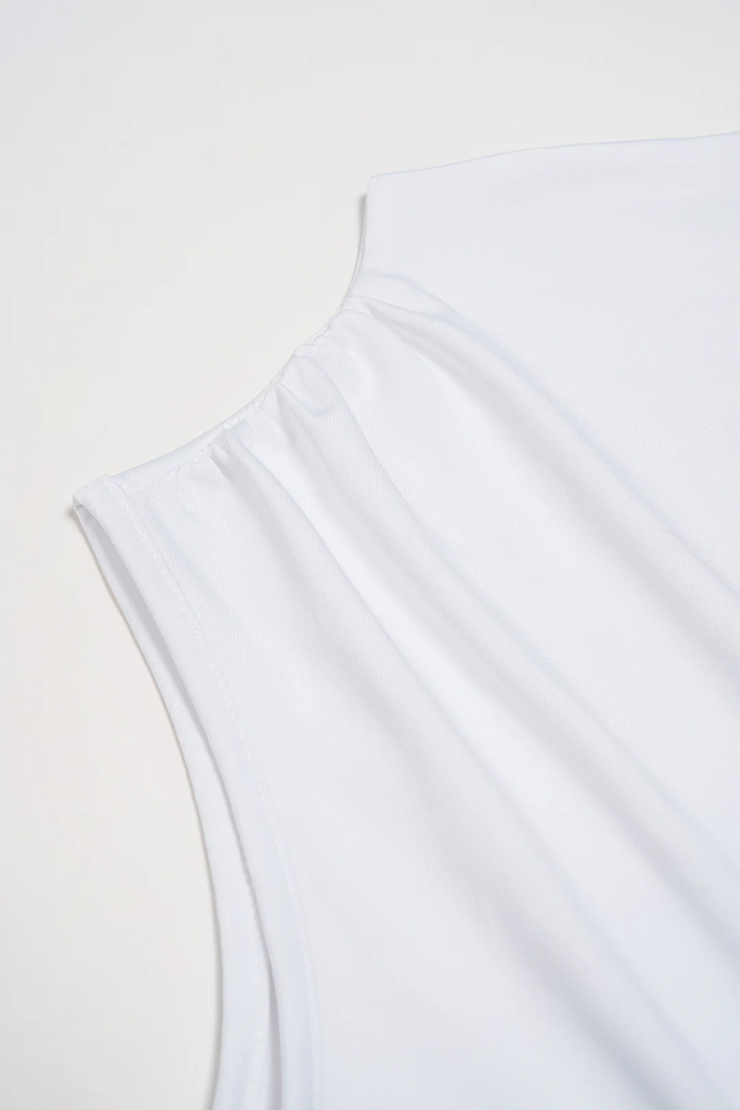 Solid Mock Neck Asymmetrical Ruched Tank Top - Image 4