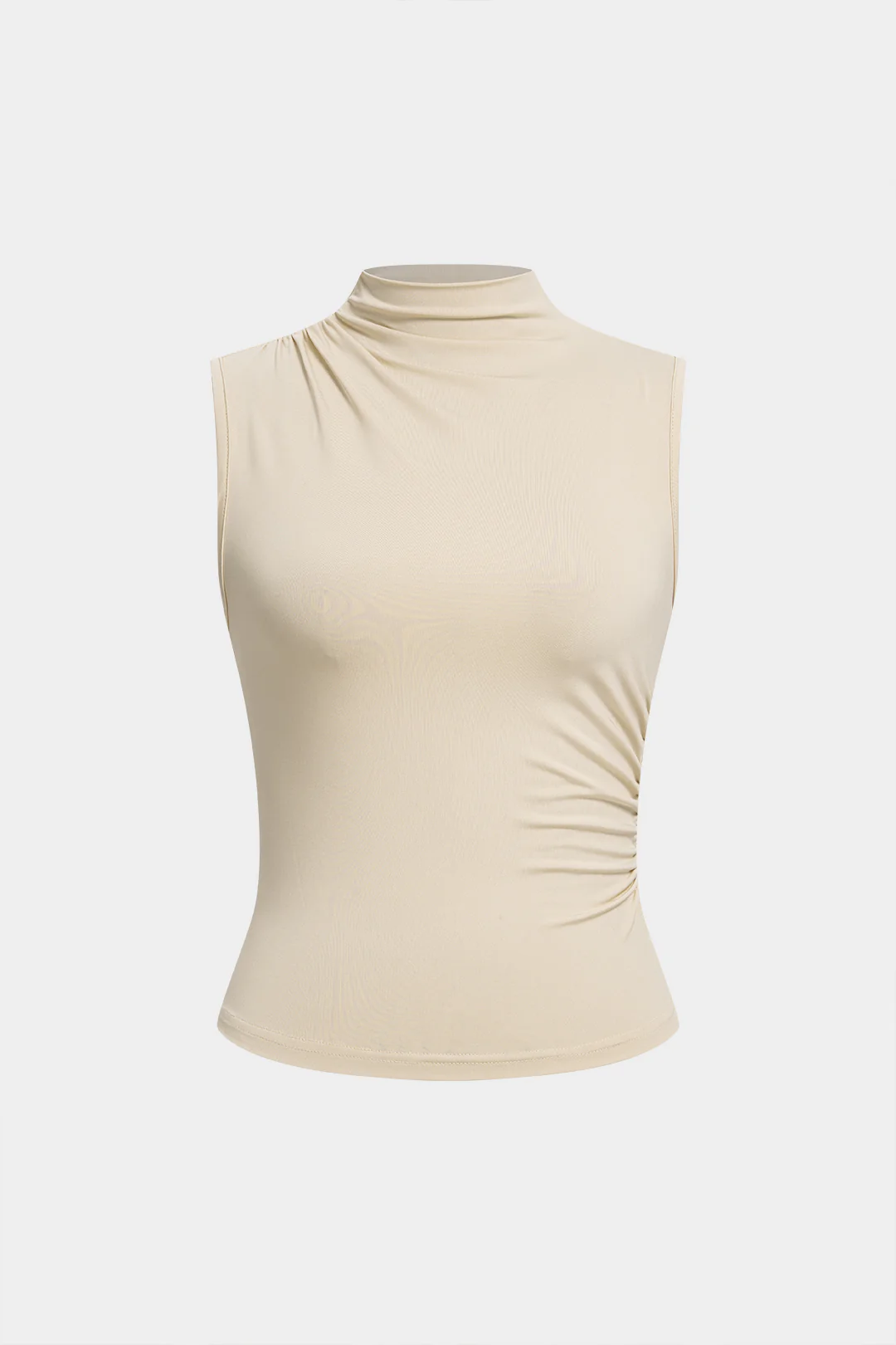 Solid Mock Neck Asymmetrical Ruched Tank Top - Image 6