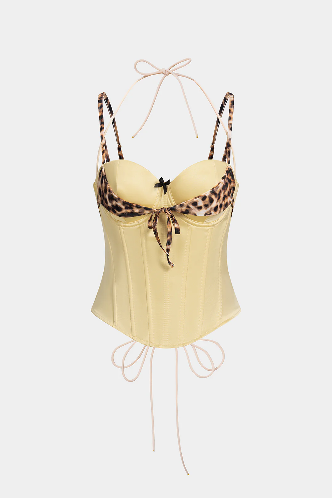 Leopard Print Satin Halter Tie-Up Corset Cami Top