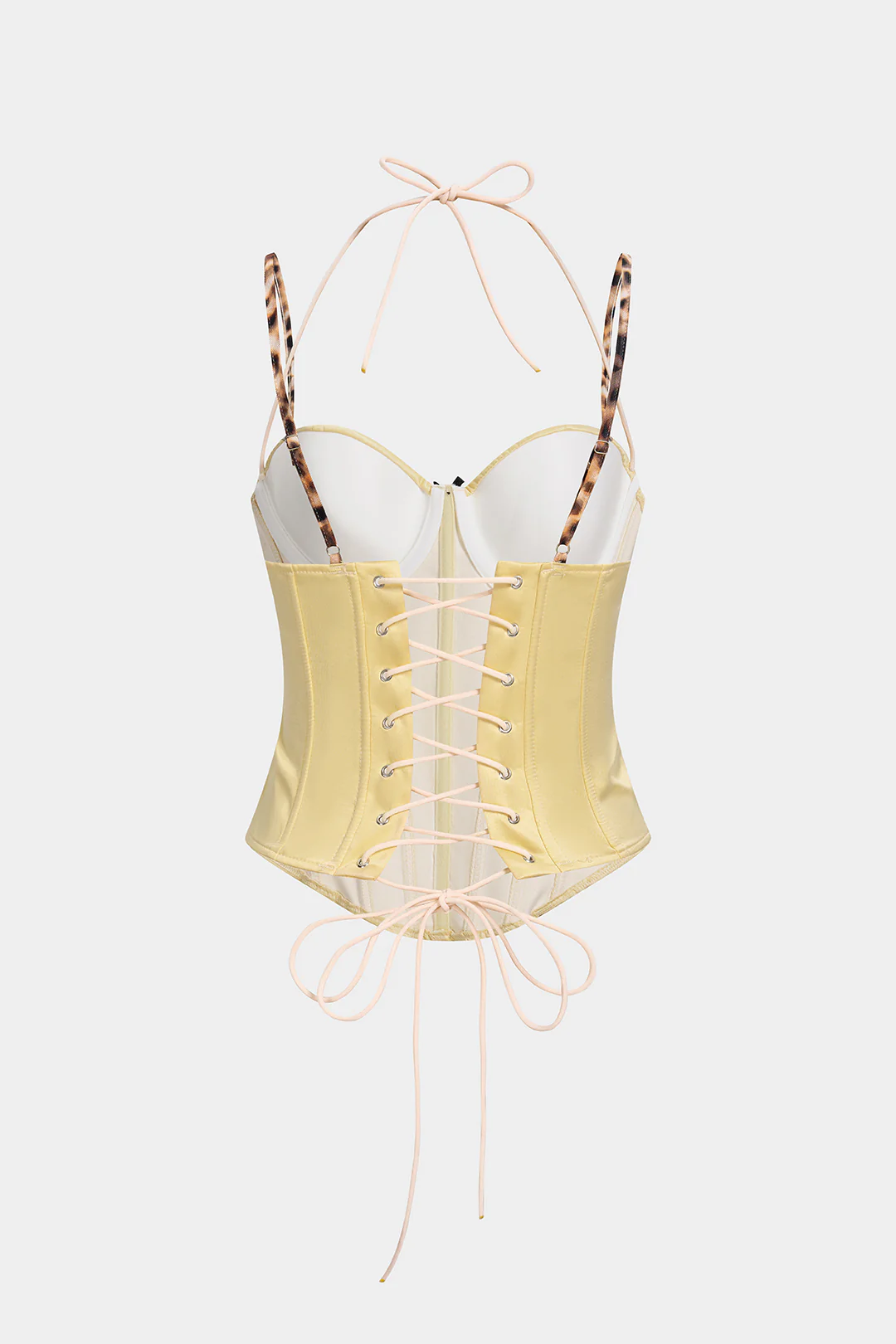 Leopard Print Satin Halter Tie-Up Corset Cami Top - Image 2